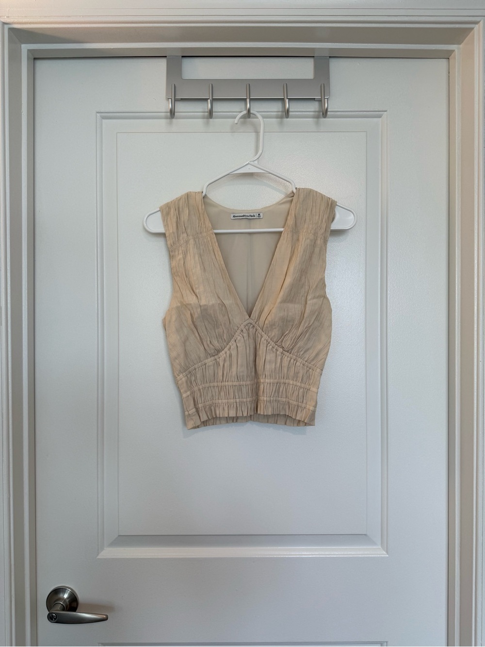 Abercrombie & Fitch Cream Cropped V-Neck Peplum Top